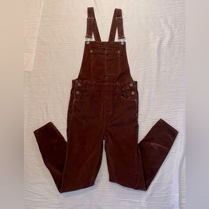 SOLD ELSEWHERE We the Free People Slim Ankle Corduroy Overalls Burgundy Size 27